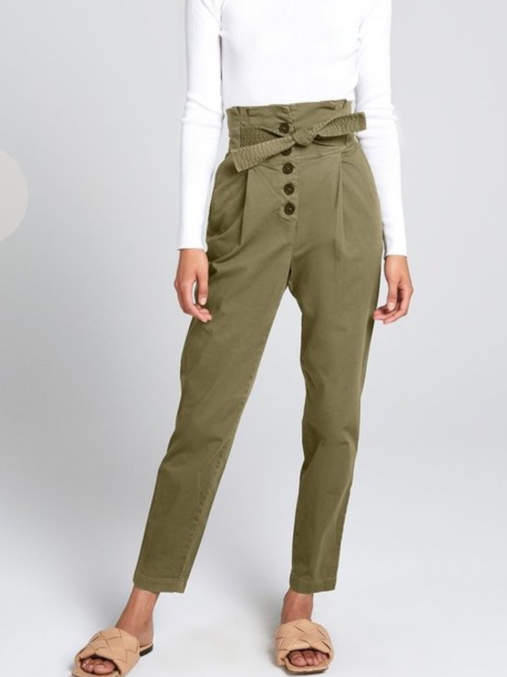 A.L.C. Krew high rise paperbag belted waist cotton pants oregano green sz 2